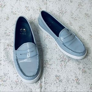 Cole Haan pastel blue patent leather loafers